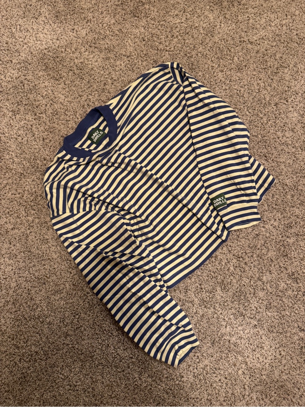 Daily Drills Navy & Lemonade Striped Cotton Long-Sleeve